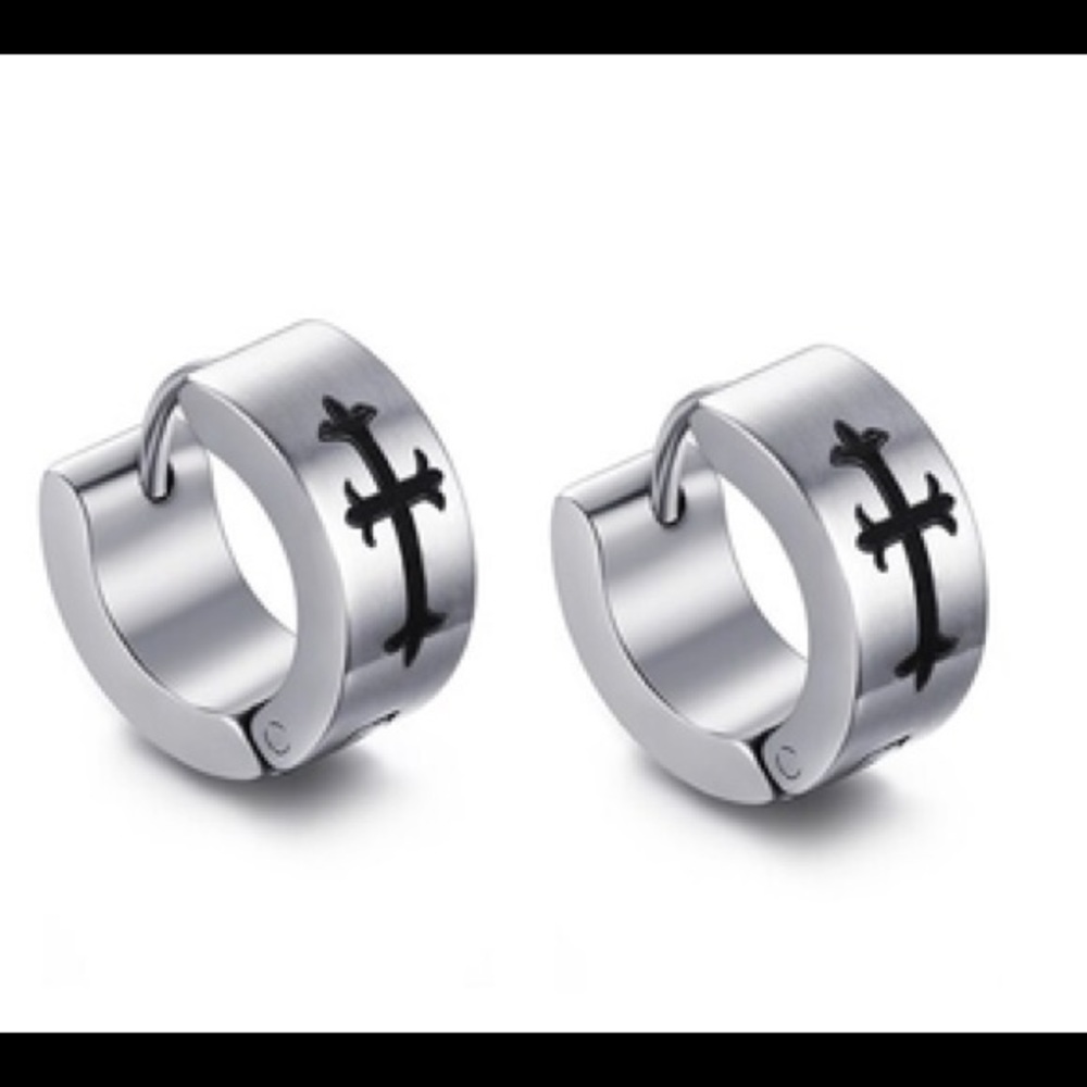 Steel Huggies with Cross